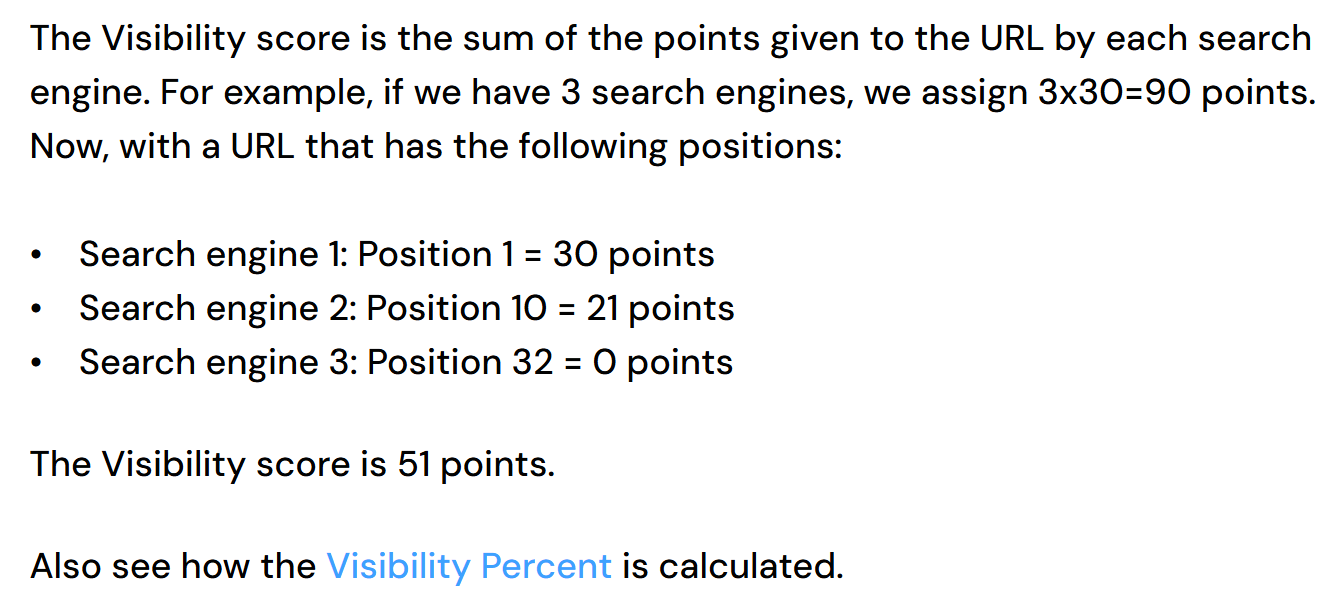 Advanced Web Ranking documentation showing positions 1, 10, and 32 contributing 30, 21, and zero points, totaling 51.
