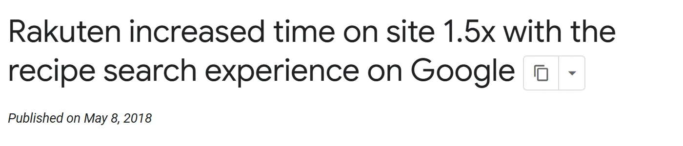 Headline and publication date of Google's historical Rakuten Recipe case.
